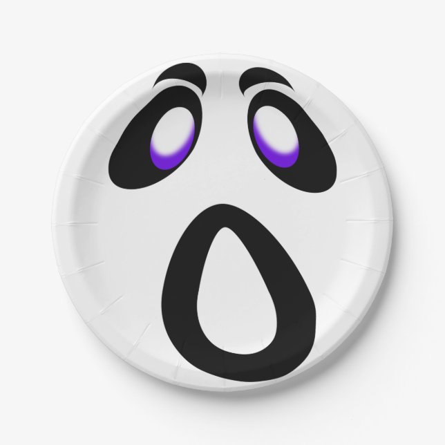 Plato De Papel Personalizado de Halloween gritando cara fantasma (Anverso)