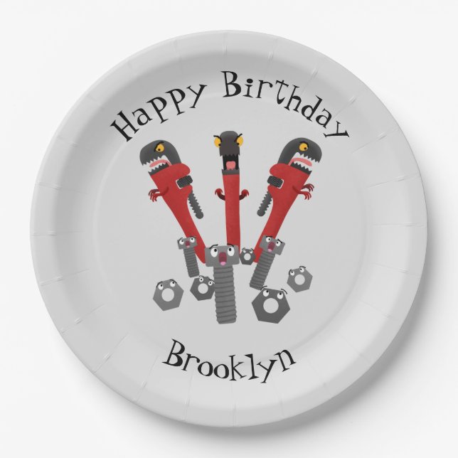 Plato De Papel Personalizado de humor de herramientas monstruosas (Anverso)