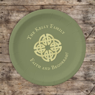 Plato De Papel Personalizado de la Cruz Céltica Verde del Día de 