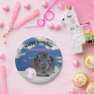 Plato De Papel Personalizado de la pelota de fútbol rosada de Gui