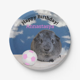 Plato De Papel Personalizado de la pelota de fútbol rosada de Gui