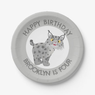 Plato De Papel Personalizado de lince bobcat personalizado cumple