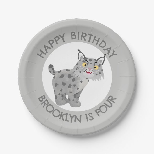 Plato De Papel Personalizado de lince bobcat personalizado cumple (Anverso)