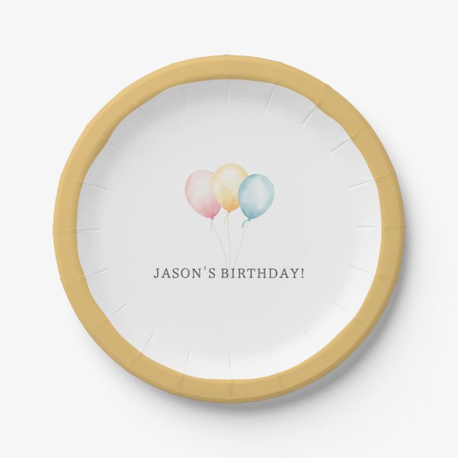 Plato De Papel Personalizado de los globos de cumpleaños (Anverso)