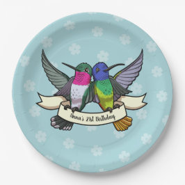 Plato De Papel Personalizado de los pájaros Hummingbirds colorido
