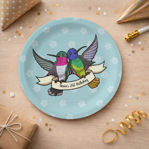 Plato De Papel Personalizado de los pájaros Hummingbirds colorido