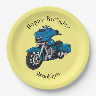 Plato De Papel Personalizado de moto azul feliz
