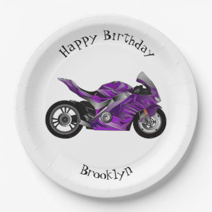 Plato De Papel Personalizado de motocicleta Purple