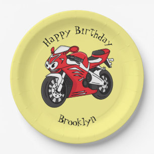 Plato De Papel Personalizado de motocicleta roja
