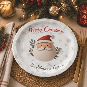 Plato de papel personalizado de Navidad con Santa