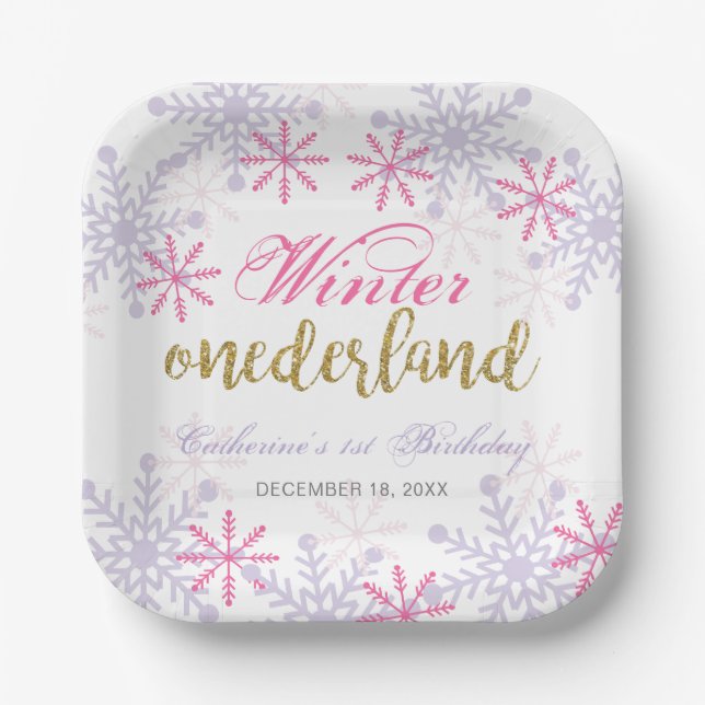 Plato De Papel Personalizado de Onederland en invierno de primer  (Anverso)