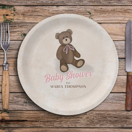Plato De Papel Personalizado de osito de peluche rosado Baby Show