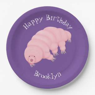 Plato De Papel Personalizado de oso de agua tardígrado rosa y sua
