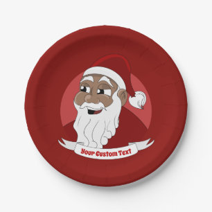 Plato De Papel Personalizado de Papá Noel negro sonriente