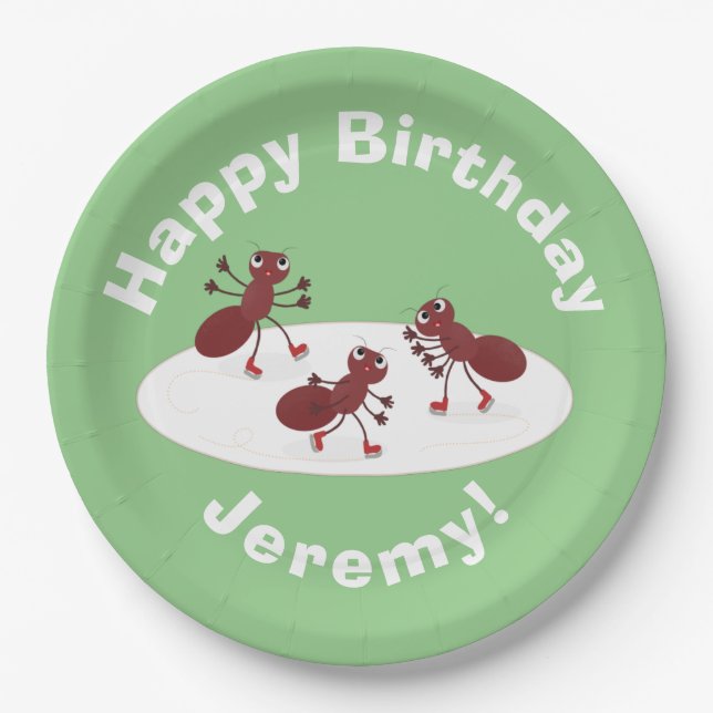 Plato De Papel Personalizado de patinaje sobre hielo de hormigas  (Anverso)