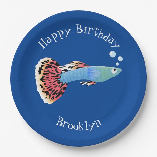 Plato De Papel Personalizado de peces tropicales adormilados (Anverso)