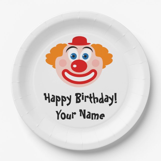 Plato De Papel Personalizado de personalizado de payaso de cumple (Anverso)