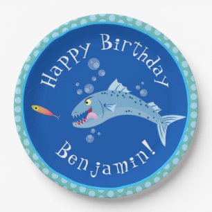 Plato De Papel Personalizado de pesca hambriento de Barracuda per