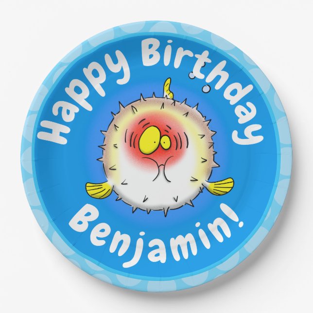 Plato De Papel Personalizado de pescado porcupy de marisco de pur (Anverso)