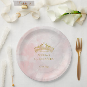 Plato De Papel Personalizado de Quinceanera Rosa