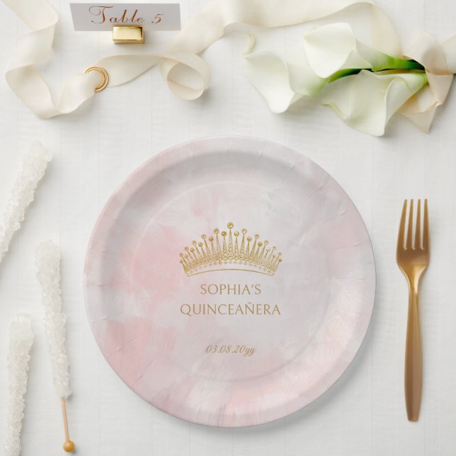 Plato De Papel Personalizado de Quinceanera Rosa (Boda)