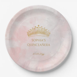 Plato De Papel Personalizado de Quinceanera Rosa
