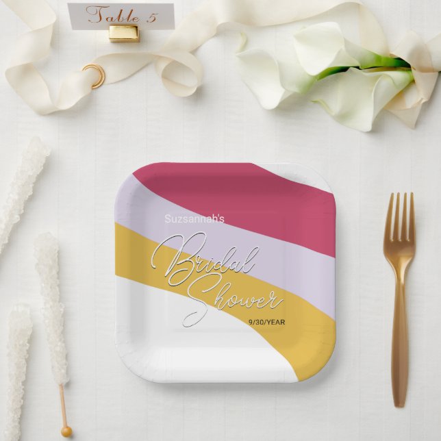 Plato De Papel Personalizado de Raspberry Violet Honey Streams (Boda)