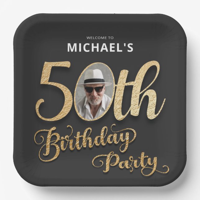 Plato De Papel Personalizado de Relieve metalizado Black Gold Fau (Anverso)