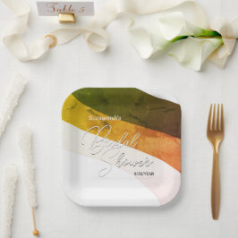 Plato De Papel Personalizado de Rústico Forest Green Gold Cream S