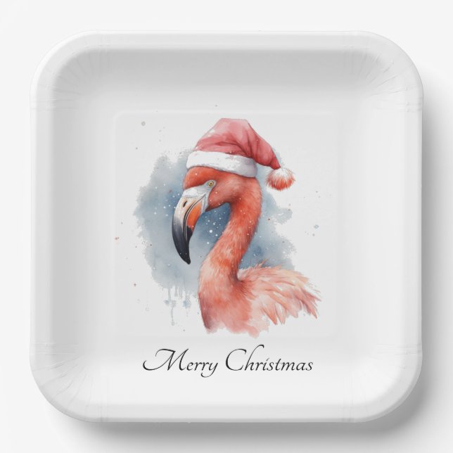 Plato De Papel Personalizado de Santa Claus Snowbird Flamingo (Anverso)