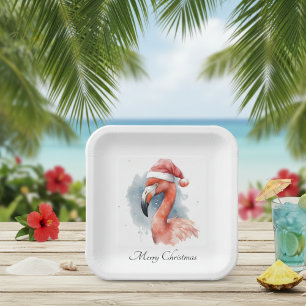 Plato De Papel Personalizado de Santa Claus Snowbird Flamingo