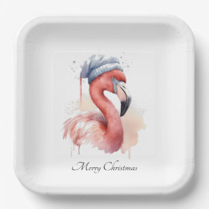 Plato De Papel Personalizado de Santa Claus Snowbird Flamingo