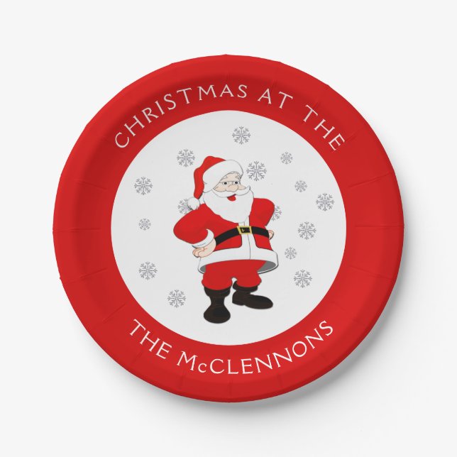 Plato De Papel Personalizado de Santa Claus Texto Placa de papel  (Anverso)