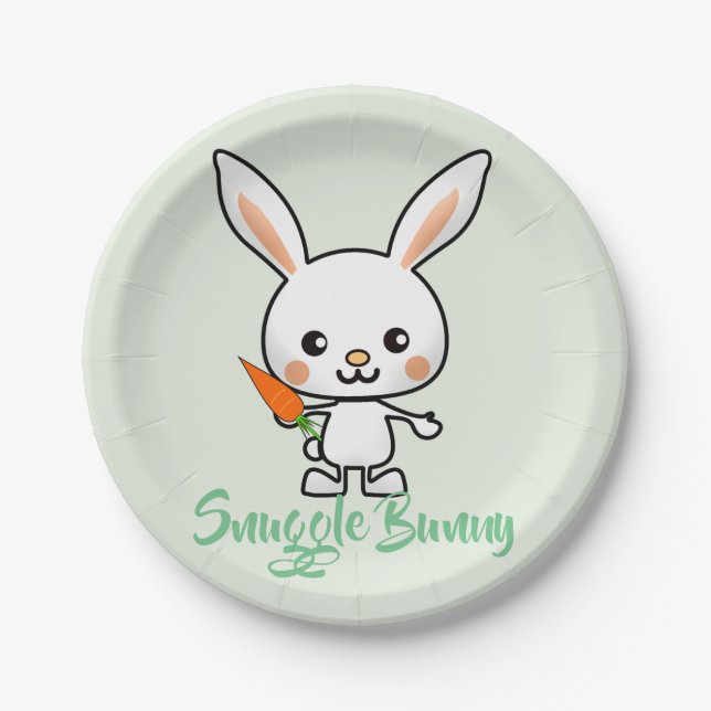 Plato De Papel Personalizado de Snuggle Bunny Kawaii (Anverso)