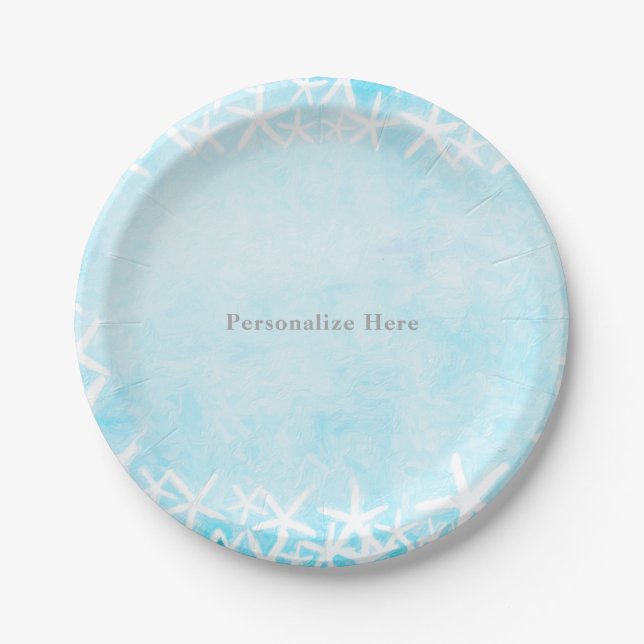 Plato De Papel Personalizado de Starfish Aqua Blue Fiesta Fiesta (Anverso)