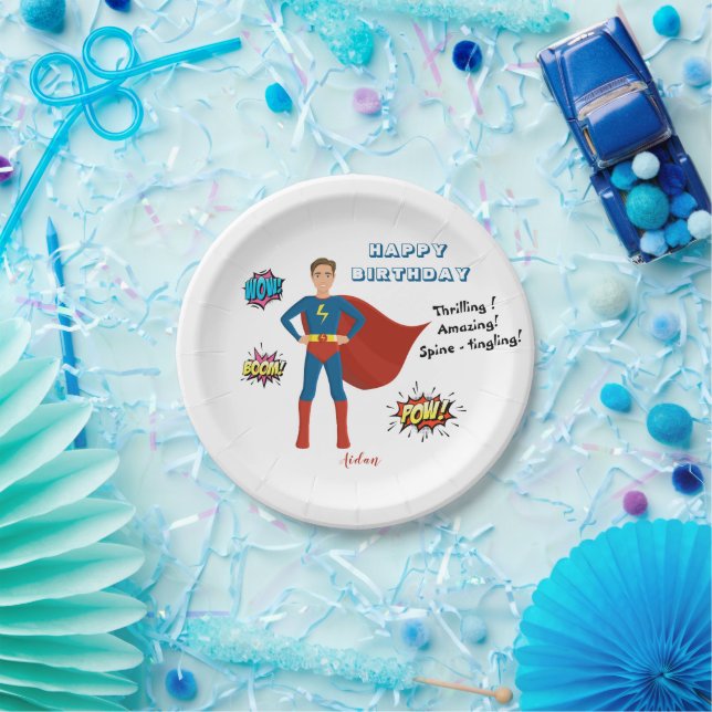 Plato De Papel Personalizado de superhéroes foto cumpleaños (Fiesta)