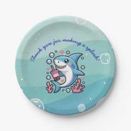 Plato De Papel Personalizado de tiburón Boba con una pequeña burb