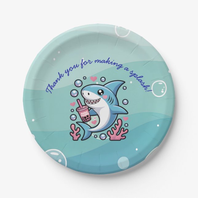 Plato De Papel Personalizado de tiburón Boba con una pequeña burb (Anverso)