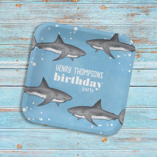 Plato De Papel Personalizado de tiburones Fiesta de cumpleaños in (Subido por el creador)
