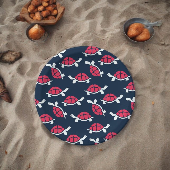Plato De Papel Personalizado de tortuga temática oscura (red shell turtle ,birthday,wedding,baby shower,special occasion event paper plate party supplies)