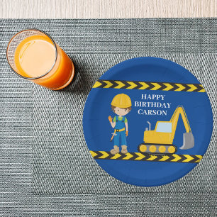 Plato De Papel Personalizado de vehículos de construcción Fiesta