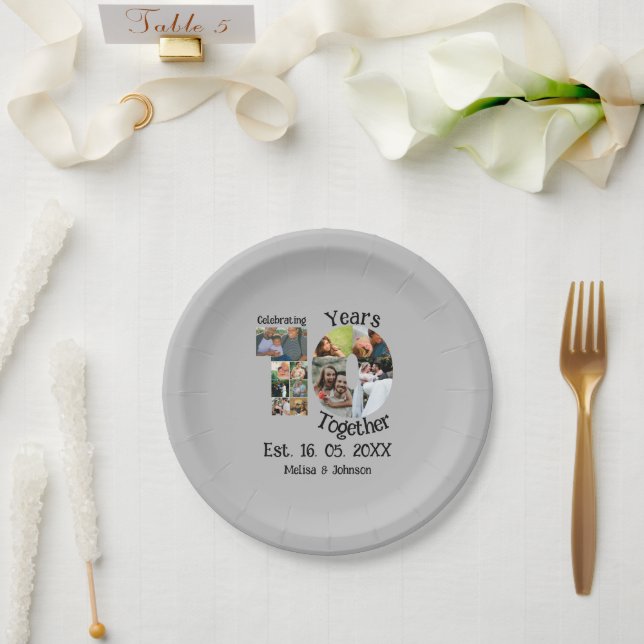 Plato De Papel Personalizado décimo aniversario del boda 11 colla (Boda)