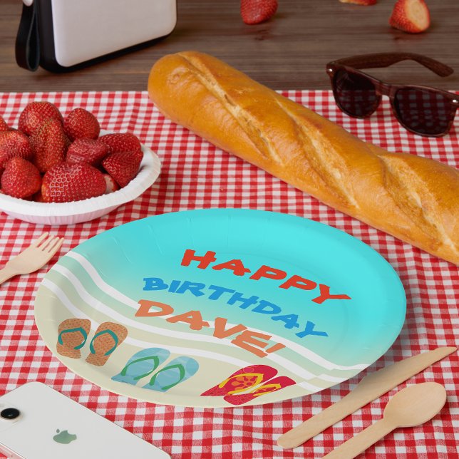 Plato De Papel Personalizado del Fiesta de Birthday Beach (Subido por el creador)