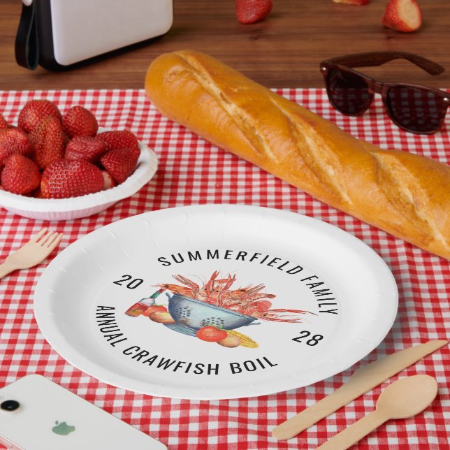 Plato De Papel Personalizado del Fiesta de langosta de la familia (Picnic)