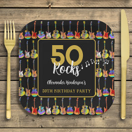 Plato De Papel Personalizado del partido de cumpleaños 50 Rock an