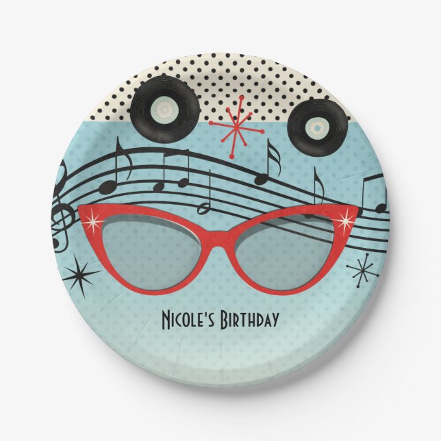 Plato De Papel Personalizado del partido de cumpleaños de Retro V (Anverso)