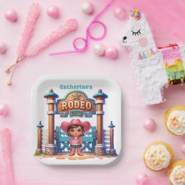 Plato De Papel Personalizado del primer rodeo de cumpleaños de Co