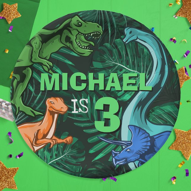 Plato De Papel Personalizado Dino Trex Jurassic Boy Dinosaur Cump (Custom Dino Trex Jurassic Boy Dinosaur Birthday Paper Plates)