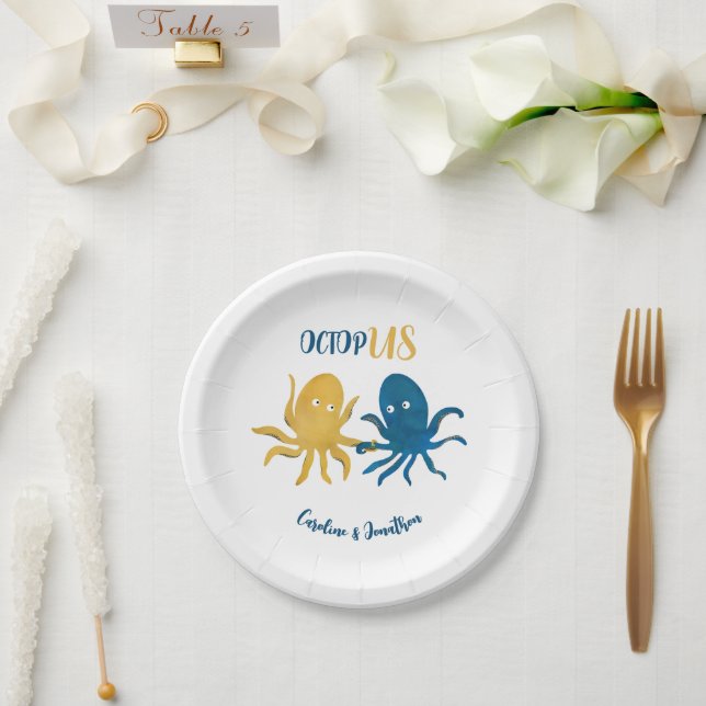 Plato De Papel Personalizado divertida marina y Boda del pulpo oc (Boda)