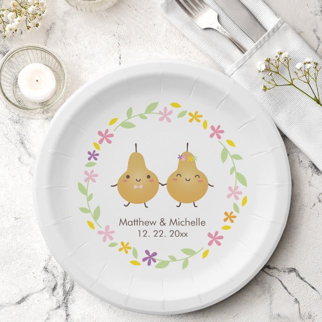 Plato De Papel Personalizado divertida Perfect Pear Floral Wreath (Subido por el creador)